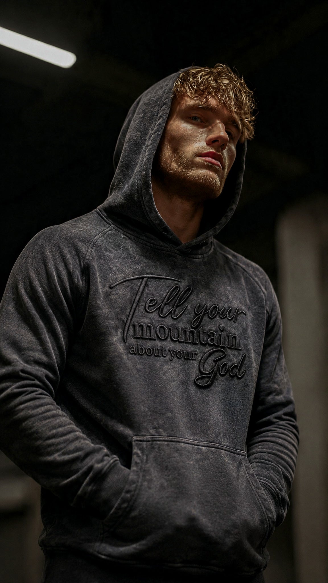 Hoodie Premium Acid Wash  –Tell your mountain about your God| REGNUM